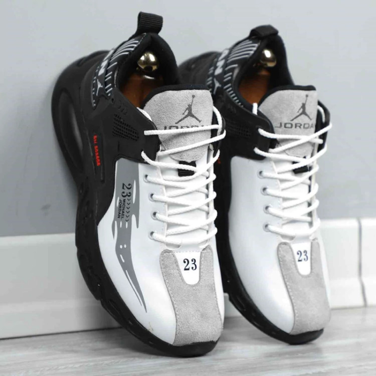 کفش کتونی اسپرت مردانه مدل جردن 23 مشکی سفید مشکی تمام سایز ۴۱ تا ۴۴